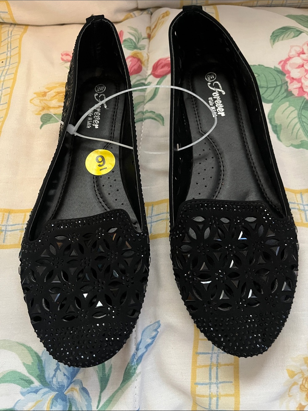 Women's Black Laser-Cut Studded Flats